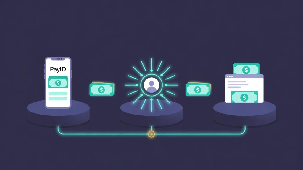How PayID works for online pokies deposits in Australia — step-by-step diagram showing bank to casino transfer via NPP